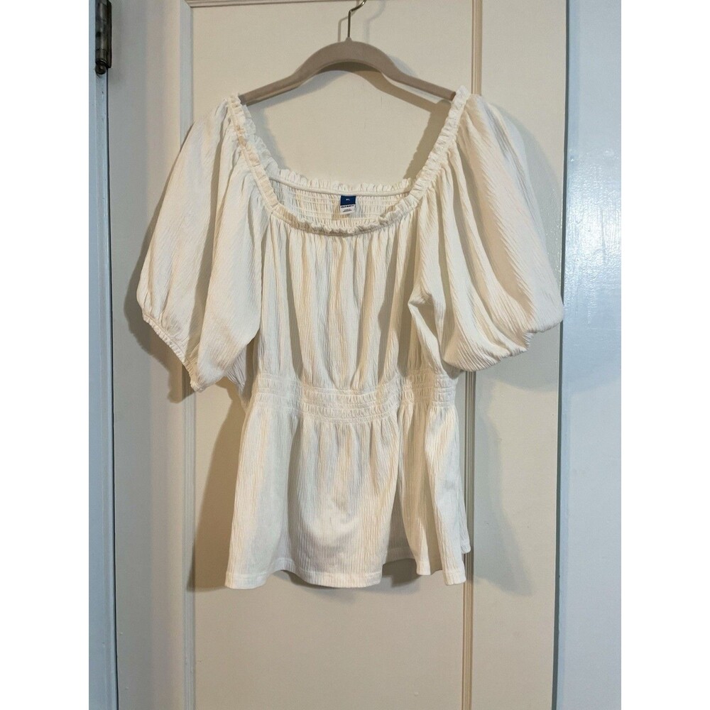 Old Navy Women’s XL White Puff Sleeve Smocked Waist Peplum Blouse